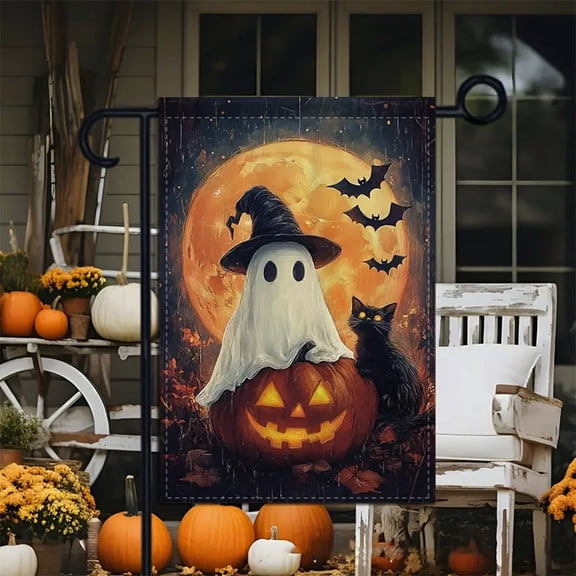 YingYouFu Double Sided Halloween Garden Flag with Ghost Design for Outdoor Yard, 18x12 Inch Festive Decoration for HOME Party, Weather Resistant Seasonal Flag