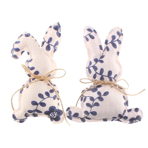 YingYouFu Easter Bunny Decorations Chinoiserie Blue and White Floral Rabbit with Bows Figurines Easter Bunny Centerpieces for Table Mantel Decor Spring Farmhouse Holiday Office Party Decor