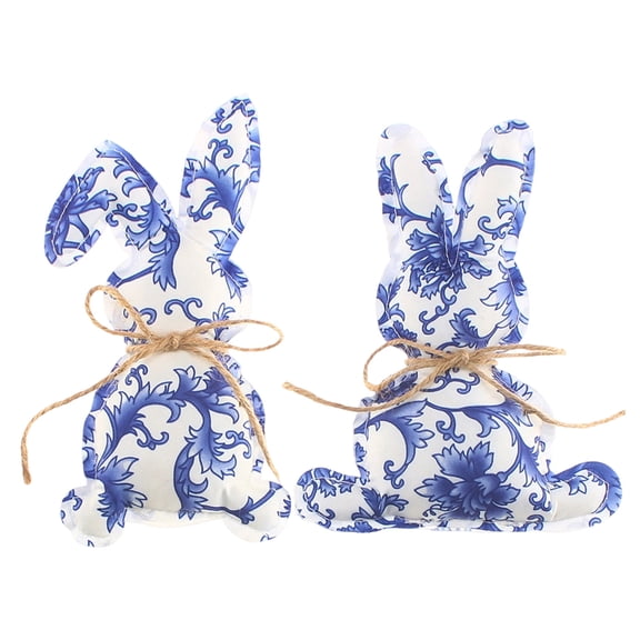 YingYouFu Easter Bunny Decorations Chinoiserie Blue and White Floral Rabbit with Bows Figurines Easter Bunny Centerpieces for Table Mantel Decor Spring Farmhouse Holiday Office Party Decor