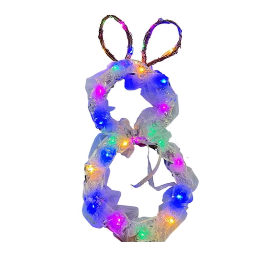 YingYouFu Easter Bunny Ear Wreath, Illuminated Decorative Vine Wreath, LED Lighted Rabbit Ear Shape, Indoor Outdoor Festive Home Decor, Spring Party Decoration