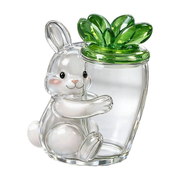 YingYouFu Easter Bunny Glass Candy Jars, Rabbit Shape Clear Glass Jar with Removable Lid for Chocolate Candy Treats Cookies Sweets, Bunny With Carrot Storage Container for Pantry Organization,Gift