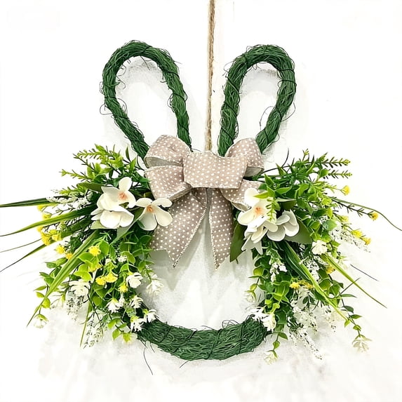 YingYouFu Easter Bunny Spring Wreath with Egg, Twig and Berries Green Rabbit Easter Wreath for Front Door Decorations Home Farmhouse Outdoor Indoor Wall Mantel Window