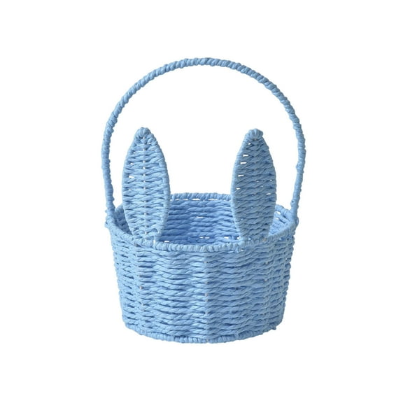 YingYouFu Easter Bunny Woven Basket for Boys and Girls Handmade Straw Hamper Ears for Hunts and Party Favors Rope Picnic Storage