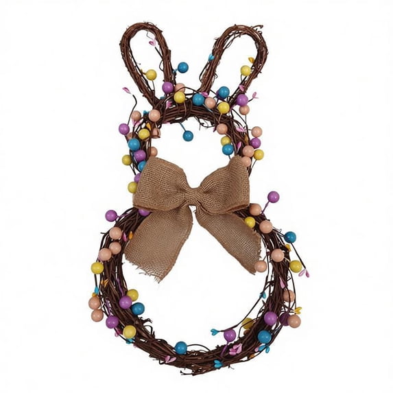 YingYouFu Easter Bunny Wreath Spring Bunny Shaped With Cute Rabbit Ears Artificial Greenery Wreath for Front Door Summer Farmhouse Holiday Wall Home Window Decor 15.7 inch