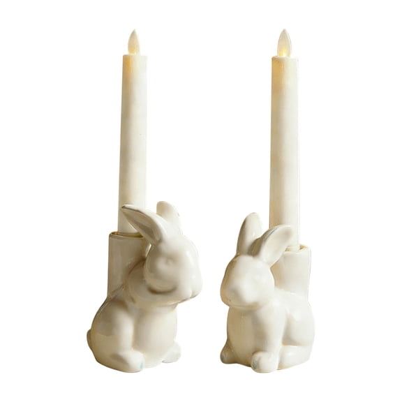 YingYouFu Easter Candle Holder White Ceramic Bunny Scented Candle Stand for Home Decor Tabletop Centerpiece Spring Holiday Ambiance and Relaxation