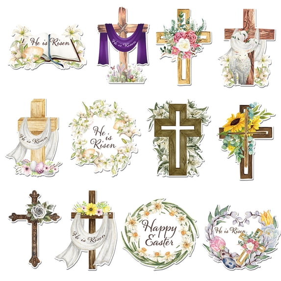 YingYouFu Easter Cross Ornaments, 12 Piece Paper Hanging Decor for Easter Tree and Home Craft, Religious Resurrection Theme Party Scene Decoration