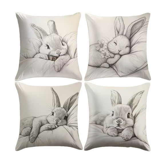 YingYouFu Easter Day Pillow Covers Set of 4,Cute Rabbit Animals Throw Pillow Covers for Boys Girls Add to the Festive Spirit Gifts for Children and Friends