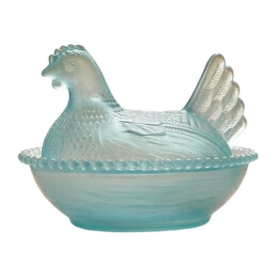 YingYouFu Easter Decor Vintage Glass Hen on Nest Dish with Lid - Large Pedestal Rooster Glass Candy Bowl, Colorful Crystal Candy Jar for Snacks, Dessert, Cookies | Home Kitchen Office Tabletop Decor