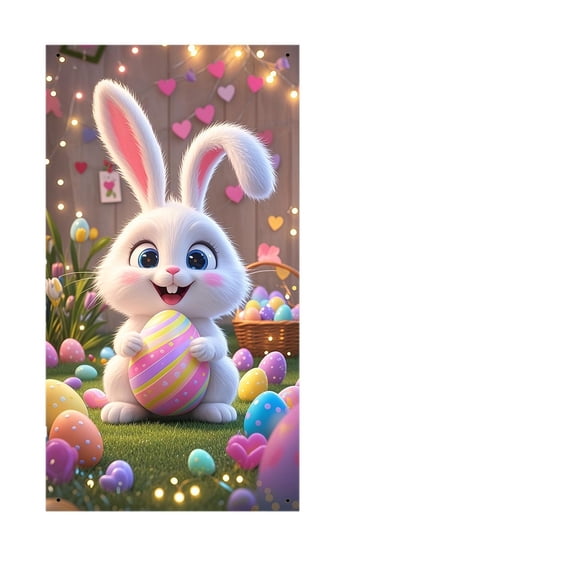 YingYouFu Easter Door Cover With Rabbit Hanging Decoration for Festival Party, Large Size Indoor Outdoor Holiday Decor Spring Easter Welcome Sign, Home Patio Accent, Weather Resistant