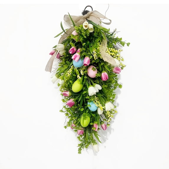 YingYouFu Easter Front Door Spring Wreath with Eggs Artificial Front Door Wreath for Spring and Summer, Vibrant Welcome Wreaths for Home, Indoor & Outdoor Decor