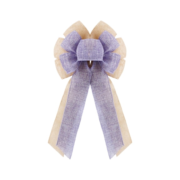 YingYouFu Easter Garden Decorative Bow, Handmade Faux Linen Ribbon Bow 18 Inches, Purple Gift Topper for Wrapping Present Box, Spring Holiday Table Decor