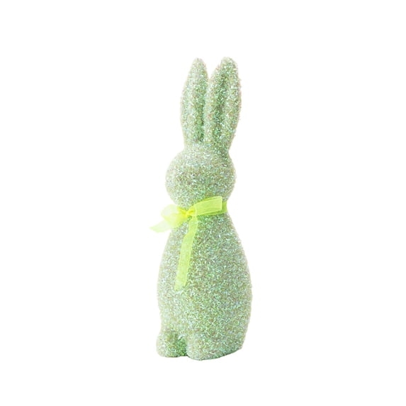 YingYouFu Easter Glitter Bunny Ornament Simulation Flocked Rabbit with Sparkle Details for Garden and Tabletop Decor, Spring Home Decoration and Holiday Display