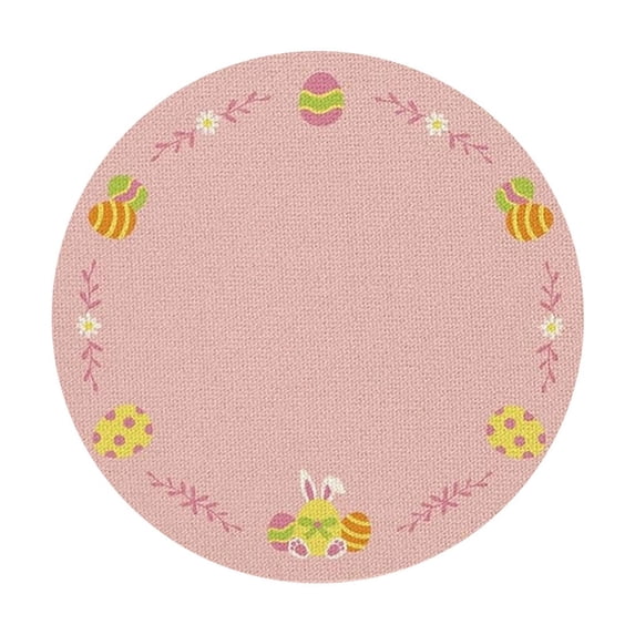 YingYouFu Easter Pink Rabbits Eggs Flower Placemats, 14.57 Inch Round Spring Holiday Table Mats for Party Kitchen Dining Decoration