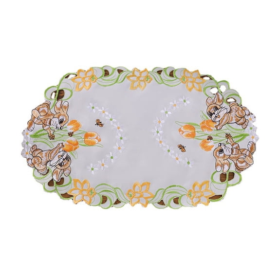 YingYouFu Easter Placemats Embroidered Plate Mat with Bunny Design, Heat Insulation Coaster for Vase or Dinnerware, Decorative Place Mat for Holiday Parties and Daily Use