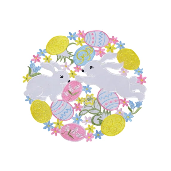YingYouFu Easter Placemats Embroidered Plate Mat with Bunny Design, Heat Insulation Coaster for Vase or Dinnerware, Decorative Place Mat for Holiday Parties and Daily Use