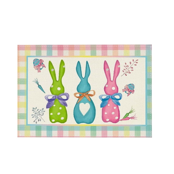 YingYouFu Easter Placemats Vintage Spring Table Mats with Bunny Design, Heat Resistant Linen Print Table Decor for Kitchen Dining and Holiday Family Gatherings