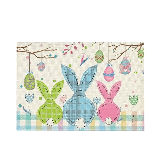 YingYouFu Easter Placemats Vintage Spring Table Mats with Bunny Design, Heat Resistant Linen Print Table Decor for Kitchen Dining and Holiday Family Gatherings