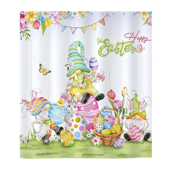 YingYouFu Easter Shower Curtain, Bath Linen Fabric No Drill Hooks Required, Waterproof Bathroom Decor with 12 Hooks for Holiday Decor