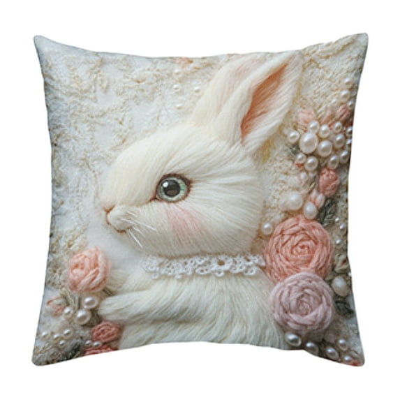 YingYouFu Easter Throw Pillow Covers Lmitation Embroidery Printing Around The Rabbit Printed Decorative Pillow Case Cushion Cover Home Decoration