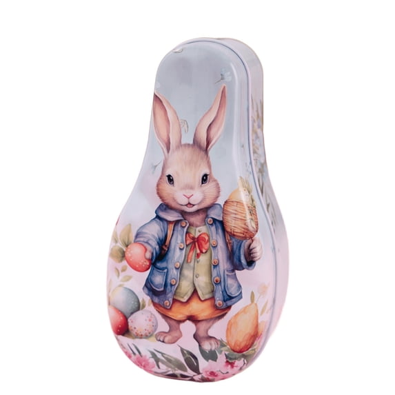 YingYouFu Easter Tin Box Bunny Cookie Tin Metal Storage Box Children Gift Box Spring Candy Container for Kids Rabbit Decor