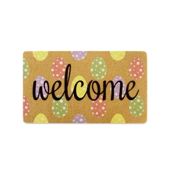 YingYouFu Easter Welcome Mat Outdoor, Rabbit Egg Coir Doormat for Front Entryway, Absorbent Non Slip Rug with Rubber Backing for Spring Porch Decoration