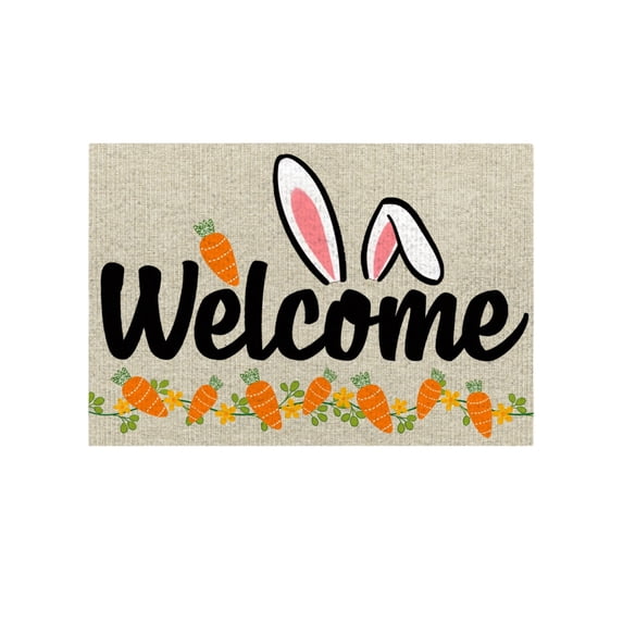 YingYouFu Easter Welcome Mat Outdoor, Rabbit Egg Coir Doormat for Front Entryway, Absorbent Non Slip Rug with Rubber Backing for Spring Porch Decoration