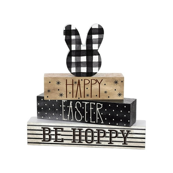 YingYouFu Easter Wooden Table Decor Coquette Rustic Happy Easter Tiered Tray Decor Farmhouse Bunny Table Centerpiece Vintage Gift(Black Gray,Coquette Style)