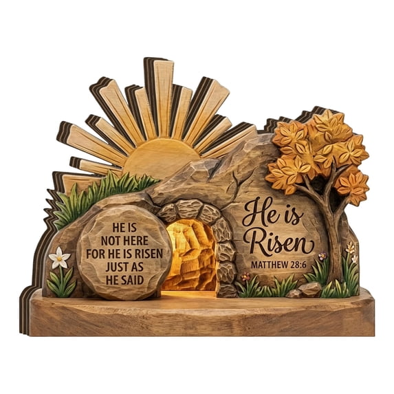 YingYouFu Empty Tomb Easter Scene and Cross Decoration He Is Risen Tabletop Decor Religious Wooden Signs Jesus Cross Table Centerpieces for Religious Home Mantels Tabletop Christian Gifts