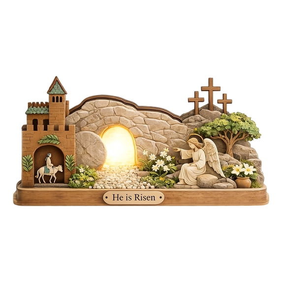 YingYouFu Empty Tomb Easter Scene and Cross Decoration He Is Risen Tabletop Decor Religious Wooden Signs Jesus Cross Table Centerpieces for Religious Home Mantels Tabletop Christian Gifts