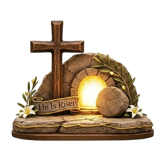 YingYouFu Empty Tomb Easter Scene and Cross Decoration He Is Risen Tabletop Decor Religious Wooden Signs Jesus Cross Table Centerpieces for Religious Home Mantels Tabletop Christian Gifts