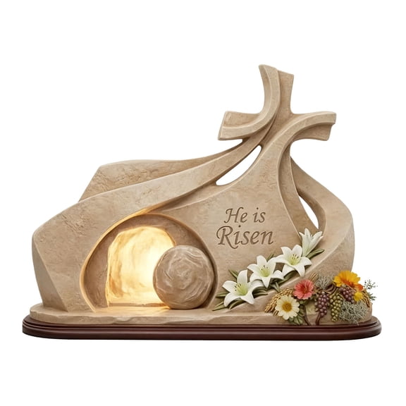 YingYouFu Empty Tomb Easter Scene and Cross Decoration He Is Risen Tabletop Decor Religious Wooden Signs Jesus Cross Table Centerpieces for Religious Home Mantels Tabletop Christian Gifts