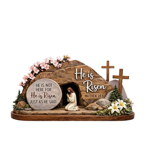YingYouFu Empty Tomb Easter Scene and Cross Decoration He Is Risen Tabletop Decor Religious Wooden Signs Jesus Cross Table Centerpieces for Religious Home Mantels Tabletop Christian Gifts