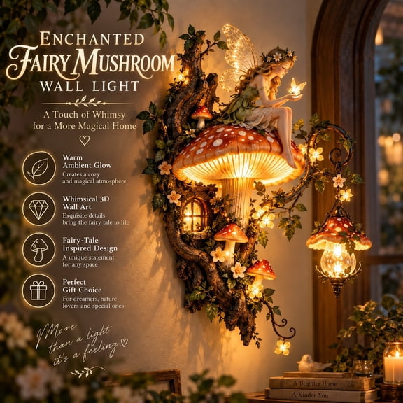 YingYouFu Enchanted Mushroom Wall Light, Fairy Forest Lantern with Warm Glow, Whimsical Hanging Night Lamp for Bedroom Hallway Living Room Home Decor