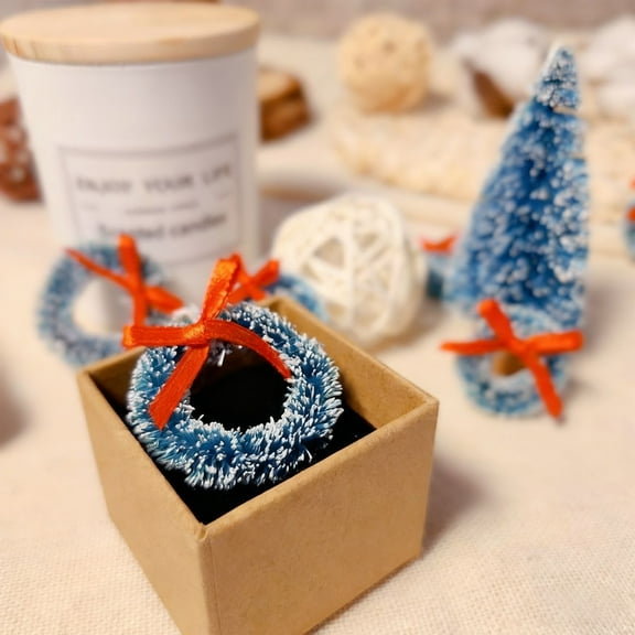 YingYouFu Five in One Sisal Silk Garland Christmas Mini Wreath with Blue Green Snow Decor for Holiday Tree Ornament Cute Display