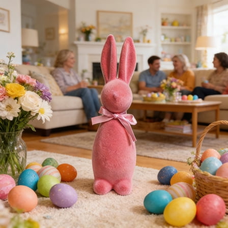 YingYouFu Flocked Bunny Easter Decorations Figurine with Bow tie Flocking Rabbit Tabletop Ornament for Easter Centerpieces for Spring Home Office Table Decor, Party Supplies