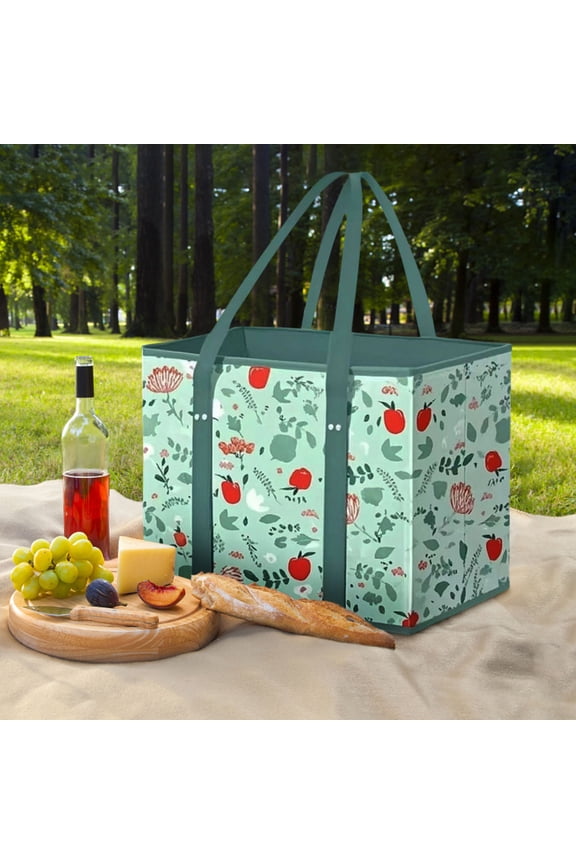 Foldable Reusable Non-Woven Tote Bag for Shopping Grocery Picnic Heavy Duty Carrier with Reinforced Handles Compact Storage , C