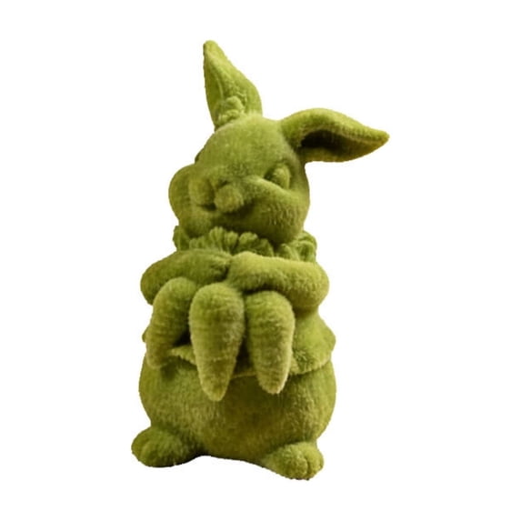 YingYouFu Gift Boutique Green Fuzzy Flocked Bunny Easter Holiday Spring Decor Rabbit Figurines Garden Artificial Animal Moss for Indoor Table Home, Kitchen, Shelf Decorations Furry Covered Rabbits