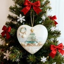 YingYouFu Glass Ceramic Christmas Tree Decoration with 2D Coastal Sea Glass Design, Holiday Ornament for Tree or Home Decor, Perfect for Beach Theme Enthusiasts