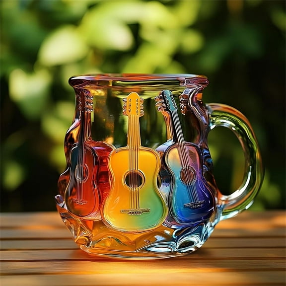 YingYouFu Guitar Coffee Mug, Novelty Painted Glass Musical Cup, Unique Gift for Music Enthusiasts, Drinkware Home Office Decor Use, B