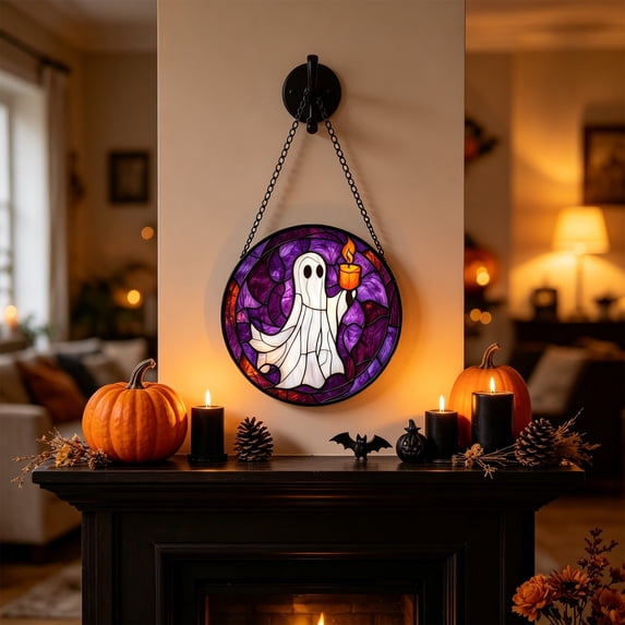 YingYouFu Halloween Acrylic Suncatcher Hanging Ornament, Ghost Pumpkin Maple Leaf Design Window Pendant, Decorative Hanging Decor for Window, Wall, Home, Fall Thanksgiving, Holiday Party Decoration
