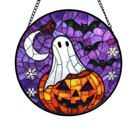 YingYouFu Halloween Acrylic Suncatcher Hanging Ornament, Ghost Pumpkin Maple Leaf Design Window Pendant, Decorative Hanging Decor for Window, Wall, Home, Fall Thanksgiving, Holiday Party Decoration
