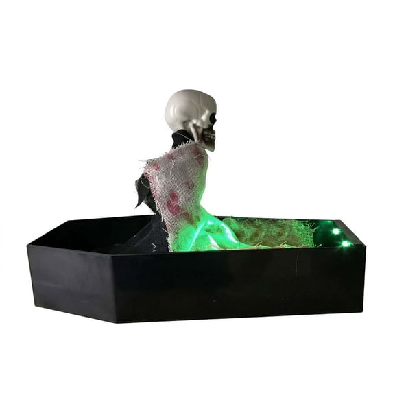 YingYouFu Halloween Animated Coffin Decor, Rising Skull Design Light Up Festive Party Prop Decoration, Eye-Catching Decorative Ornament for Holiday Party Living Room Porch Yard Home Decoration