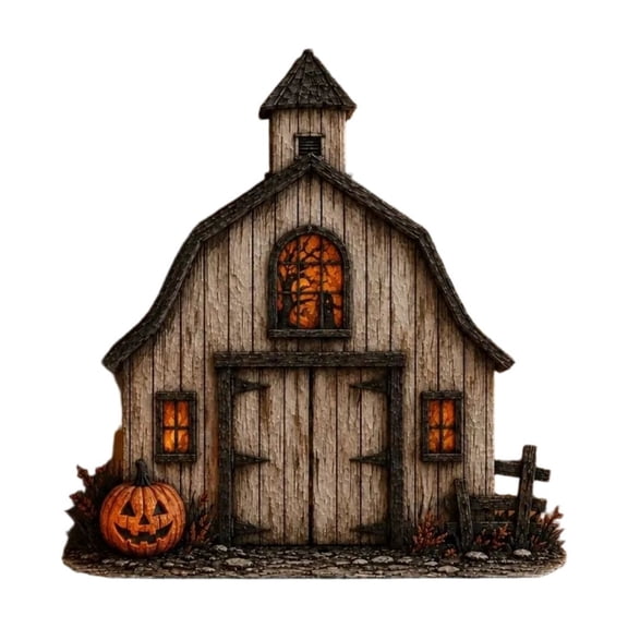 YingYouFu Halloween Barn Wooden Block Decor, Lighted Farmhouse Style Shelf Sitter Festive Decor, Decorative Ornament for Shelf Mantel Tabletop Home Party Decor