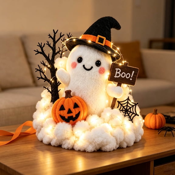 YingYouFu Halloween Cloud Ghost Decor, Glowing Polyester Hanging Ornament, Spooky Light Up Decoration for Party Home Wall Window Holiday Season