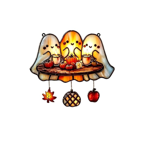 YingYouFu Halloween Fall Acrylic Suncatcher Set, Lightweight Hanging Ornament with Pumpkin Maple Leaf for Window Decor, Decorative Window Hanging for Home, Party, Holiday Season Indoor Decoration