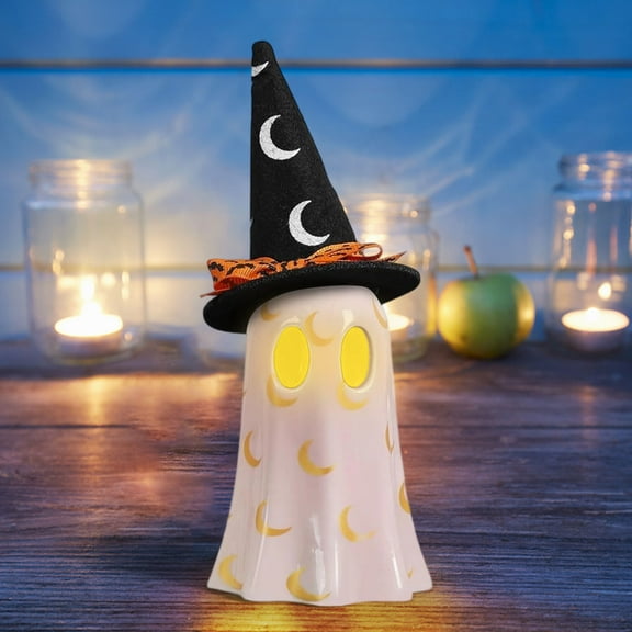YingYouFu Halloween Ghost Light, Led Witch Hat Figurine, Batstery Operated Decor, Spooky Nightlight, Home , Pink