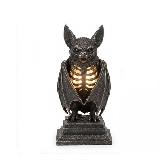 YingYouFu Halloween Gothic Skeleton Light Up Statue, Resin Figurine Lamp Bat Themed Table Decor, Festive Decor for Home Tabletop, Indoor, Holiday Party Atmosphere Decoration