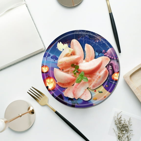 YingYouFu Halloween Party Decorations 20-Pack Disposable Paper Platess 7-inch with Spooky Ghosts, Webs & mpkins Prints for Dining, Catsering & Themed Events, Multicolor