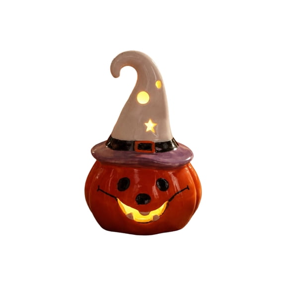 YingYouFu Halloween Pumpkin Ceramic LED Night Light, Witch Hat Design Glowing Tabletop Decor, Ambient Light for Home Table, Living Room, Holiday Party, Warm Festive Decoration Light