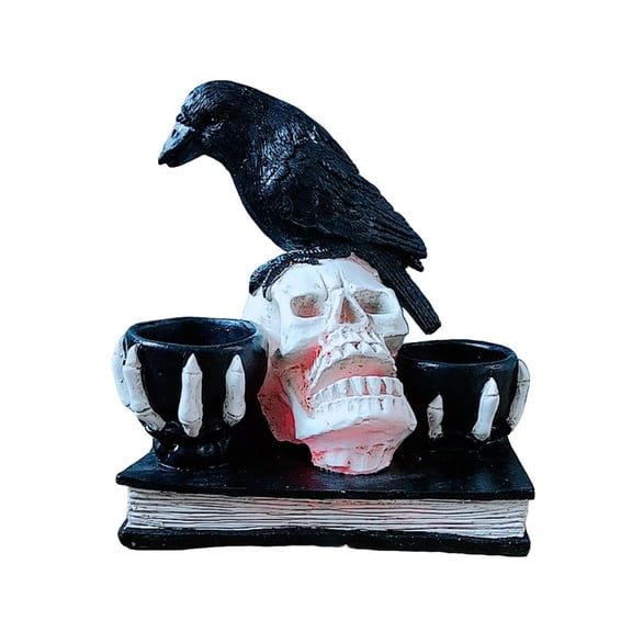 YingYouFu Halloween Resin Candlestick Decor, Crow Pattern Book Design Candle Holder Festive Table Ornament, Holiday Decor for Home Party Table Shelf Living Room Decoration